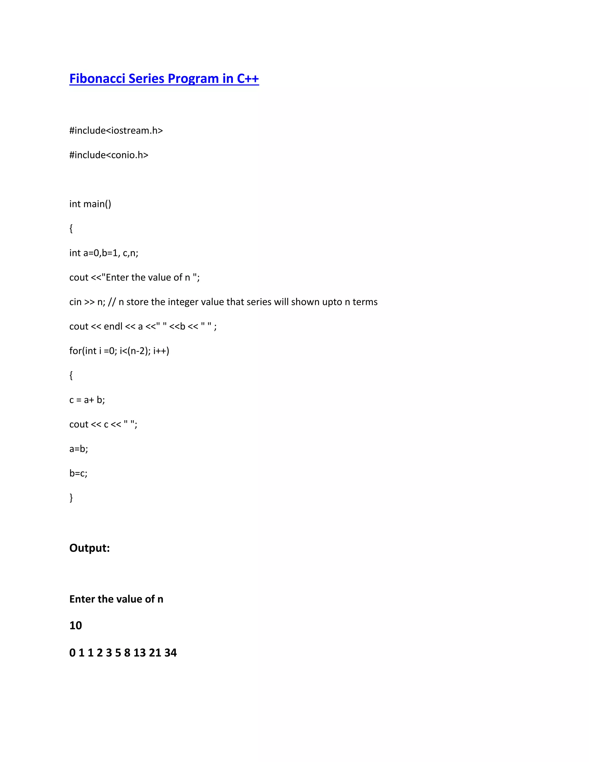 Fibonacci series c++ | PDF