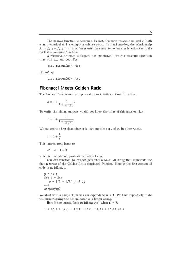 Fibonacci using matlab | PDF