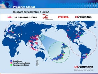 3
THE FURUKAWA ELECTRIC
Sales Bases 17
Manufacturing Bases 63
Development Bases 07
Presença Global
SOLUÇÕES QUE CONECTAM O MUNDO
Sorocaba
Curitiba
 