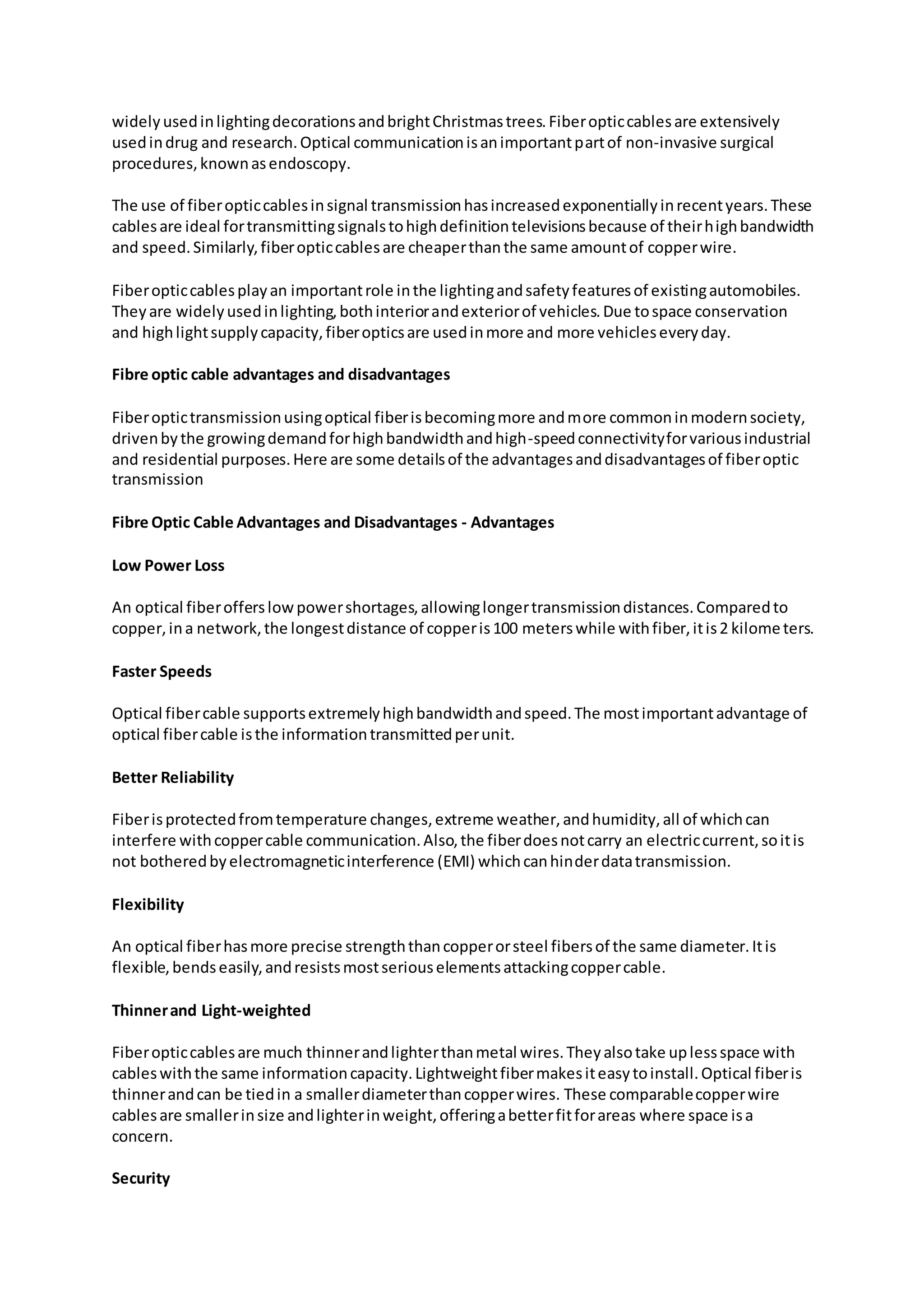 Fibre optic cable advantages and disadvantages PDF