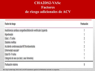 CHA2DS2-VASc
Factores
de riesgo adicionales de ACV
Rev Esp Cardiol Supl. 2013;13(C):14-20 Tratamiento agudo de la fibrilación auricular en urgencias.
 