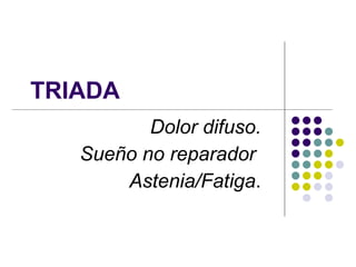 TRIADA Dolor difuso. Sueño no reparador  Astenia/Fatiga . 
