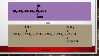 NH2
|
NH2 – CH2 – CH – CH2 – CH2 - C – H
|
COOH
15
Lysine
5-Hydroxylysine
 
