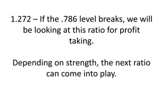 1.272 – If the .786 level breaks, we will be looking at this ratio for profit taking. Depending on strength, the next ratio can come into play.  