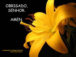 OBRIGADO,
SENHOR.
AMEN.
ELABORAÇÃO E FORMATAÇÃO DE;
António Elísio Portela
 
