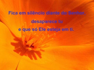 Fica em silêncio diante do Senhor, desaparece tu e que só Ele esteja em ti.   