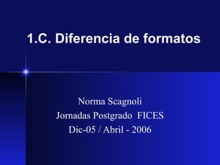 1.C. Diferencia de formatos Norma Scagnoli Jornadas Postgrado  FICES Dic-05 / Abril - 2006 