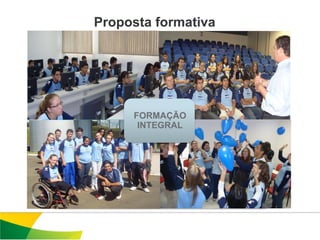 Proposta formativa

                            Português
  Informática
                              Inglês


                FORMAÇÃO
                 INTEGRAL



Visitas técnicas            Psicologia
  e palestras
 