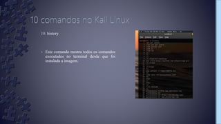 10. history
› Este comando mostra todos os comandos
executados no terminal desde que foi
instalada a imagem.
 