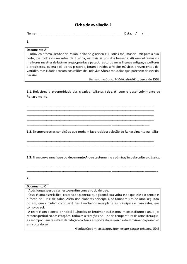 Ficha de avaliação 2
Nome:____________________________________________________Data:__/___/___
1.
Documento A
Ludovico Sfor...