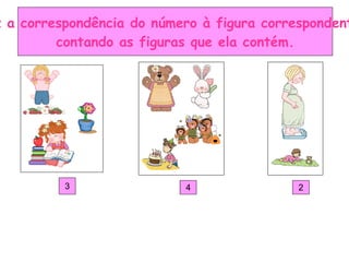 Faz a correspondência do número à figura correspondente,  contando as figuras que ela contém. 4 3 2 