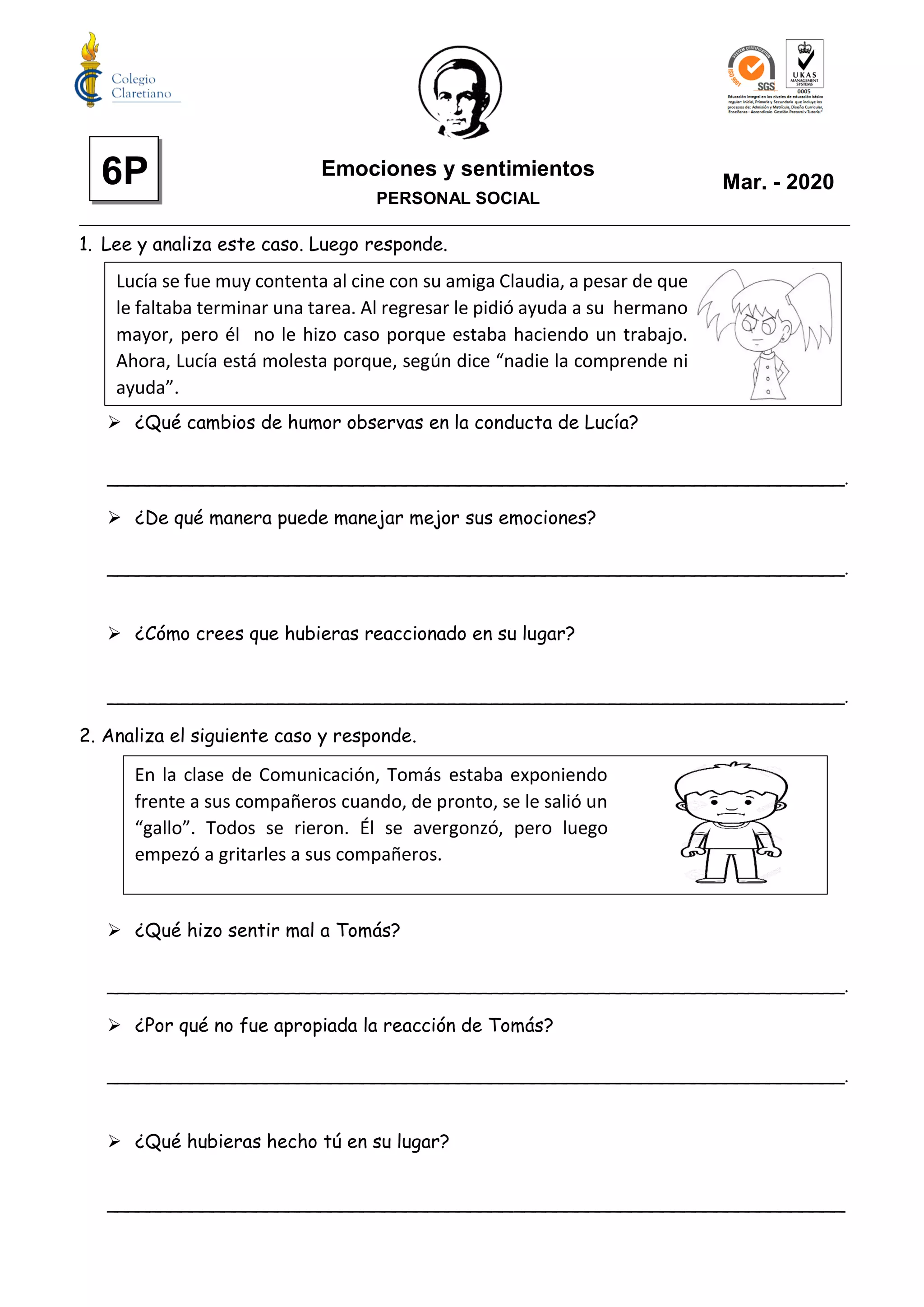 Ficha emociones y sentimientos | PDF