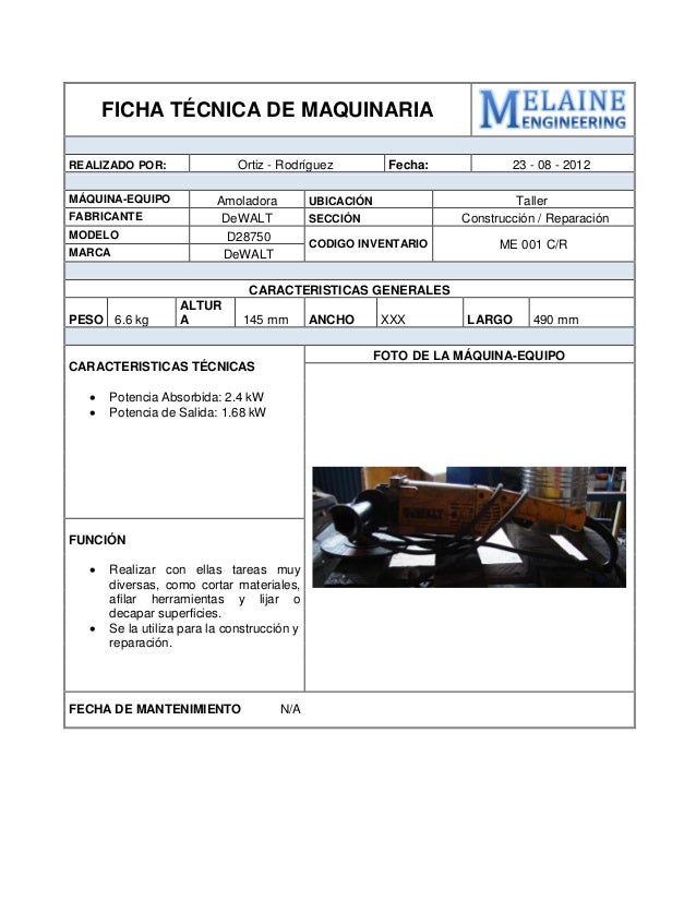 Ficha tecnicademaquinaria