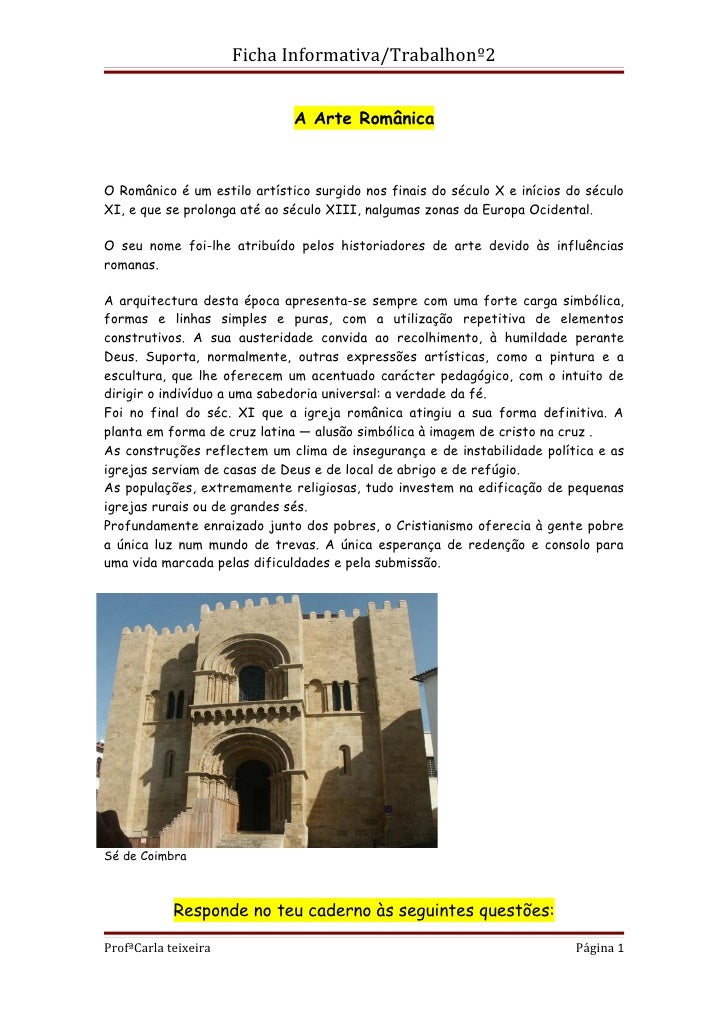 Atividades Sobre Arte Romanica E Gotica Com Gabarito