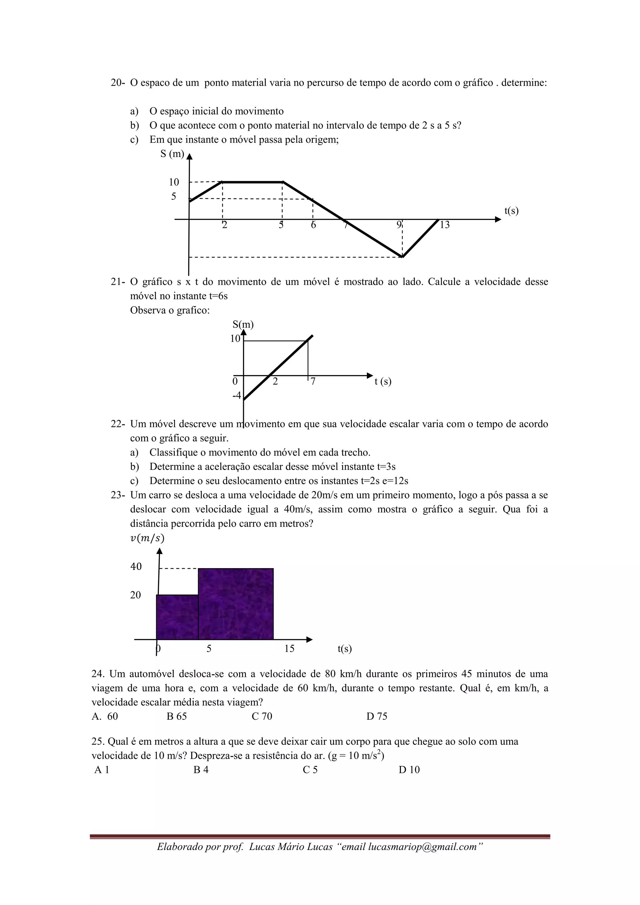 Exercicios sobre Cinematica e Dinamica | PDF