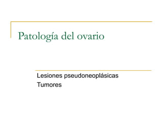 Patología del ovario


    Lesiones pseudoneoplásicas
    Tumores
 