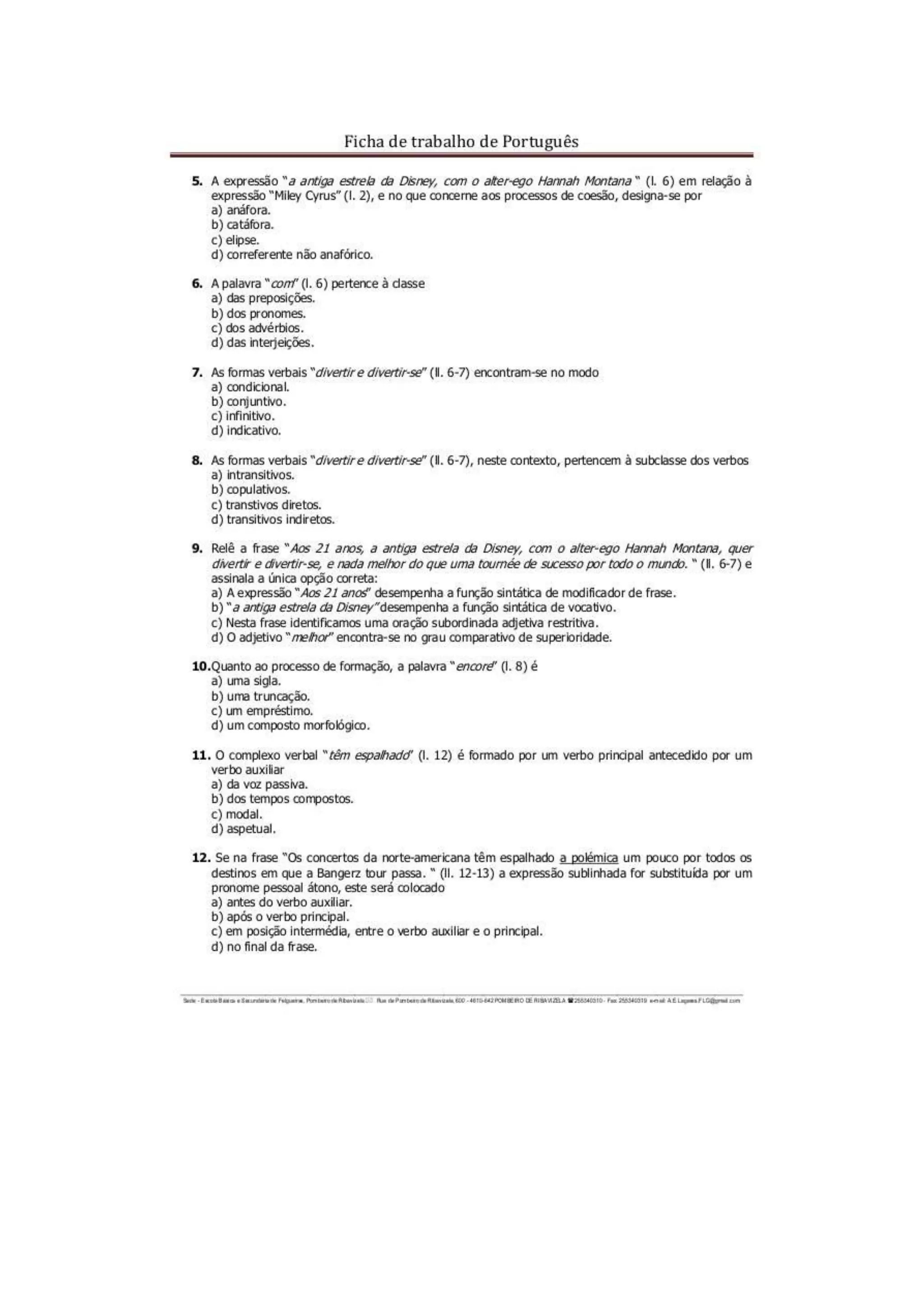 Ficha 8 ano | PDF