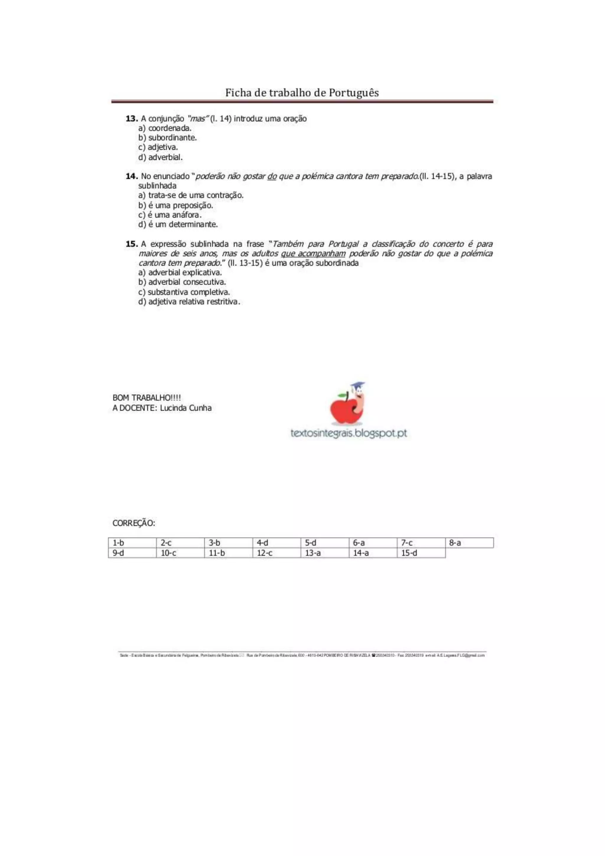Ficha 8 ano | PDF
