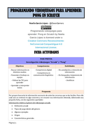 Ficha actividades creación videojuego Pong | PDF