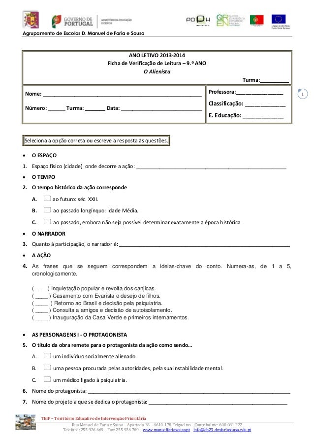 Ficha verificação de leitura alienista