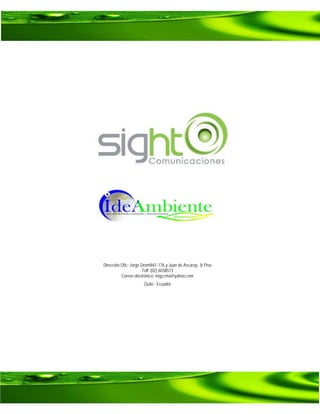 Ficha Ambiental
ESTACIÓN BASE CELULAR BELLAVISTA - CALDERÓN

Dirección Ofic: Jorge DromN41-176 y Juan de Ascaray, 3r Piso
Telf: (02) 6038573
Correo electrónico: migccma@yahoo.com
Quito - Ecuador

FA-0120-SA
NOVIEMBRE-2011

80

 