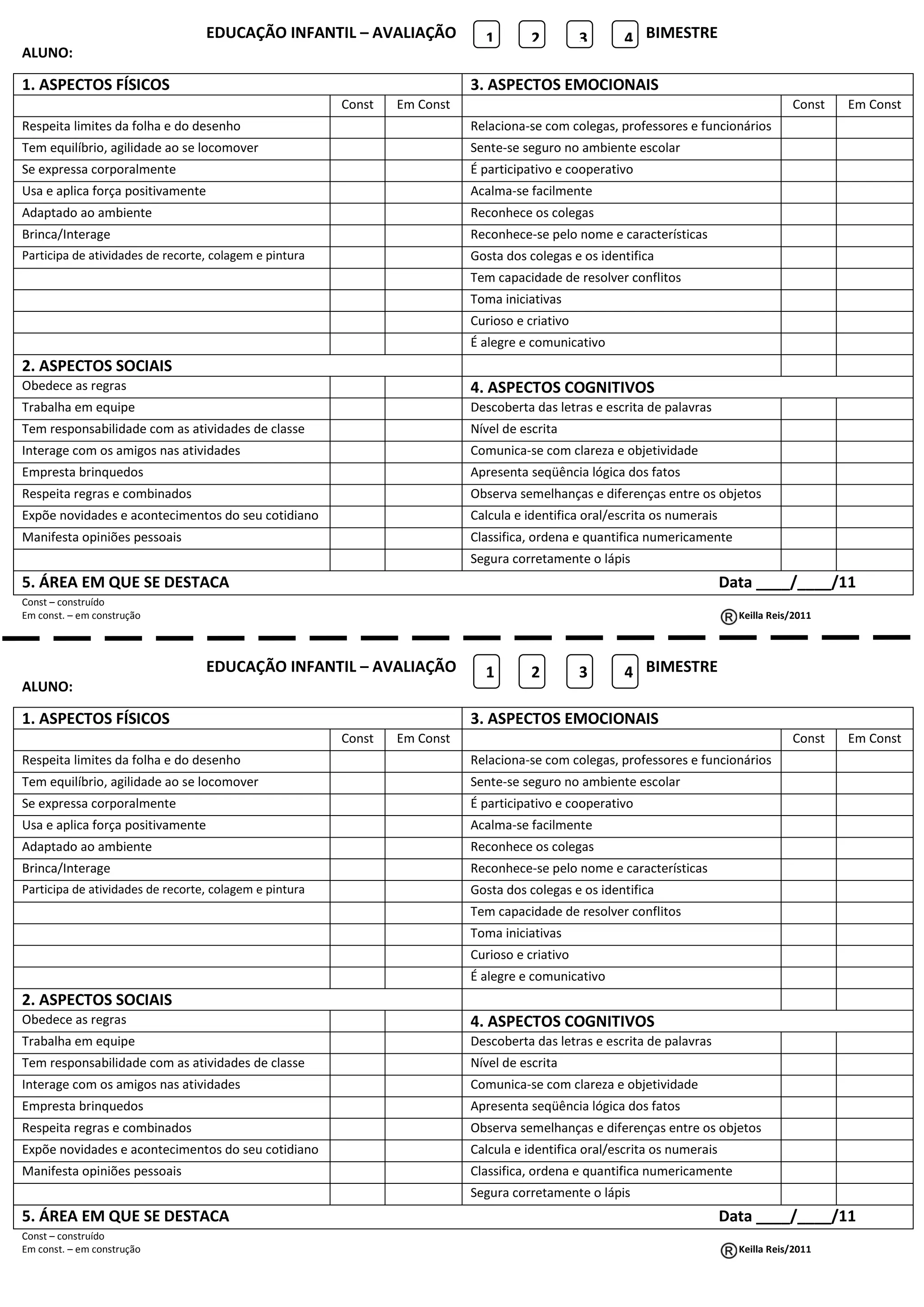 Ficha avaliação educação infantil | PDF