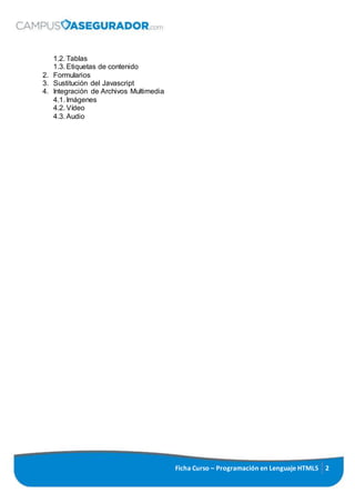 Ficha curso de Programación en Lenguaje HTML5 | DOCX