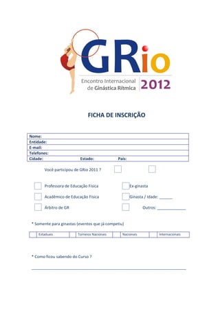 Ficha de inscripcion Rio 2012
