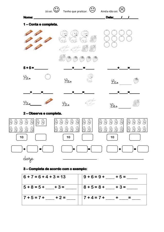 Ficha De 1Âº Ano Problemas NÂº Ate 18 Adicao E Subtracao E Diagrama