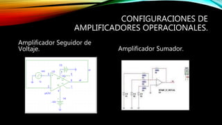 CONFIGURACIONES DE
AMPLIFICADORES OPERACIONALES.
Amplificador Seguidor de
Voltaje. Amplificador Sumador.
 