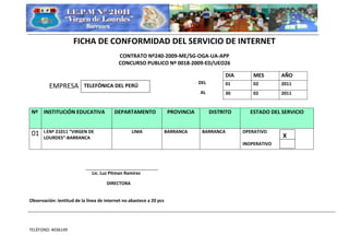 Ficha de conformidad  mensual del servicio de internet 2011