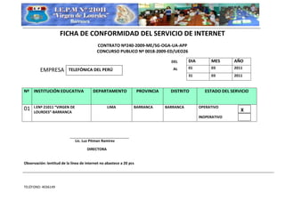 Ficha de conformidad  mensual del servicio de internet 2011