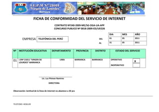 Ficha de conformidad  mensual del servicio de internet 2011