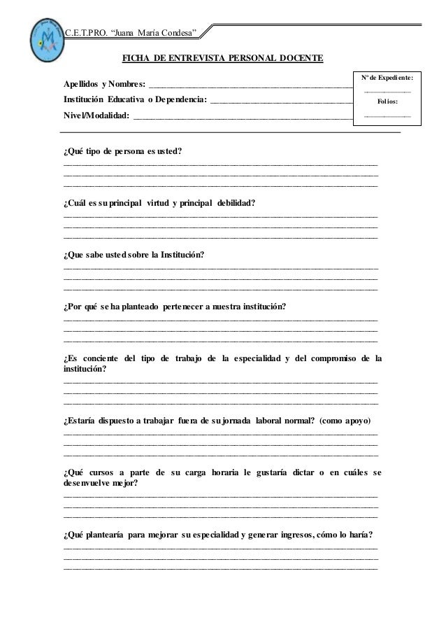 preguntas para referencias personales trabajo ficha de entrevista de personal docente preguntas para referencias personales trabajo ficha de entrevista de personal docente