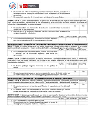 Ficha de evaluación del desempeño docente | PDF