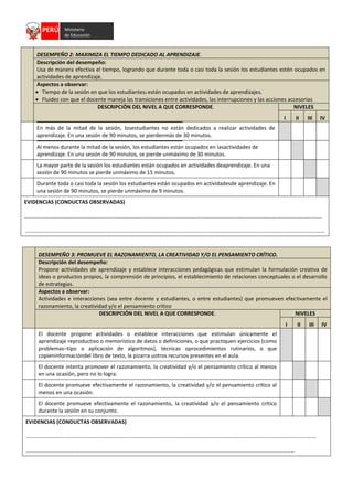 Ficha de evaluacion del desempeño docente 2017 | PDF