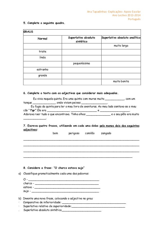 Ficha sobre adjetivos