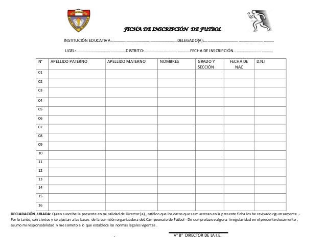 Ficha de inscripcion de futbol y voleybol