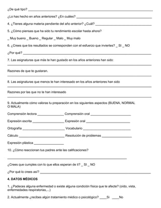 Ficha del alumno