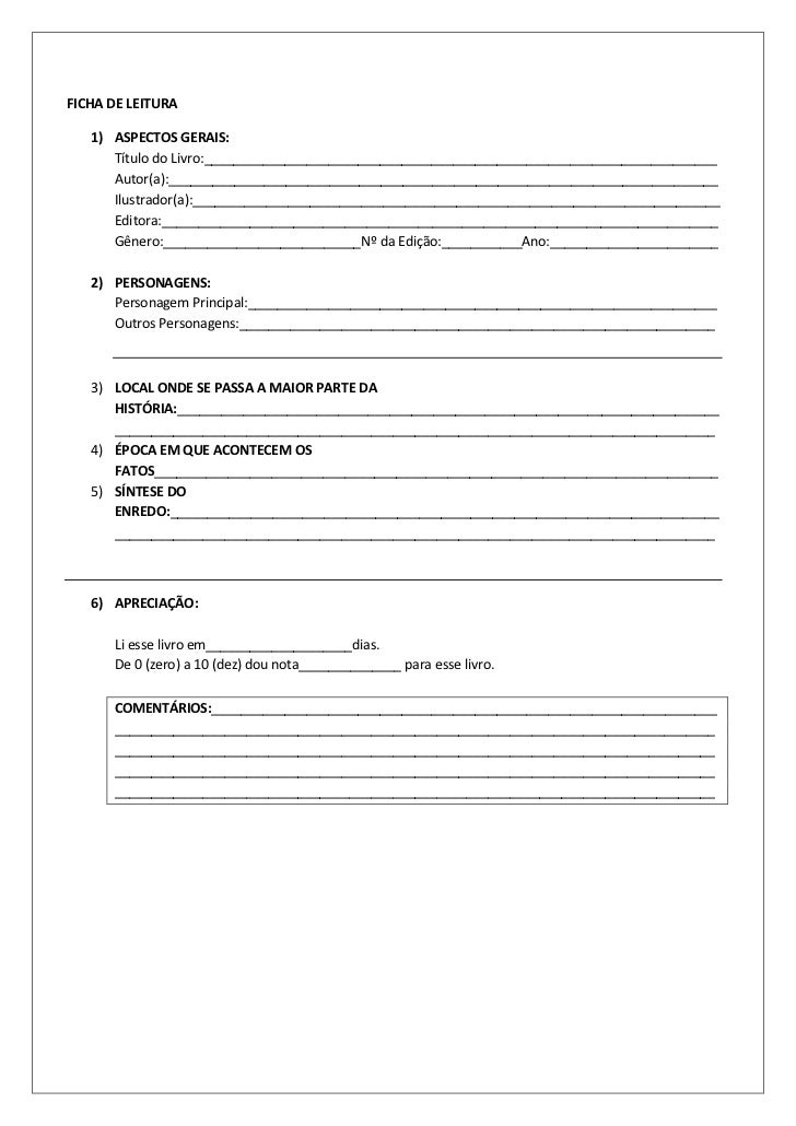 FICHA DE LEITURA   1) ASPECTOS GERAIS:      Título do Livro:______________________________________________________________...