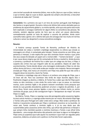 Ficha de leitura o sétimo selo - josé rodrigues dos santos