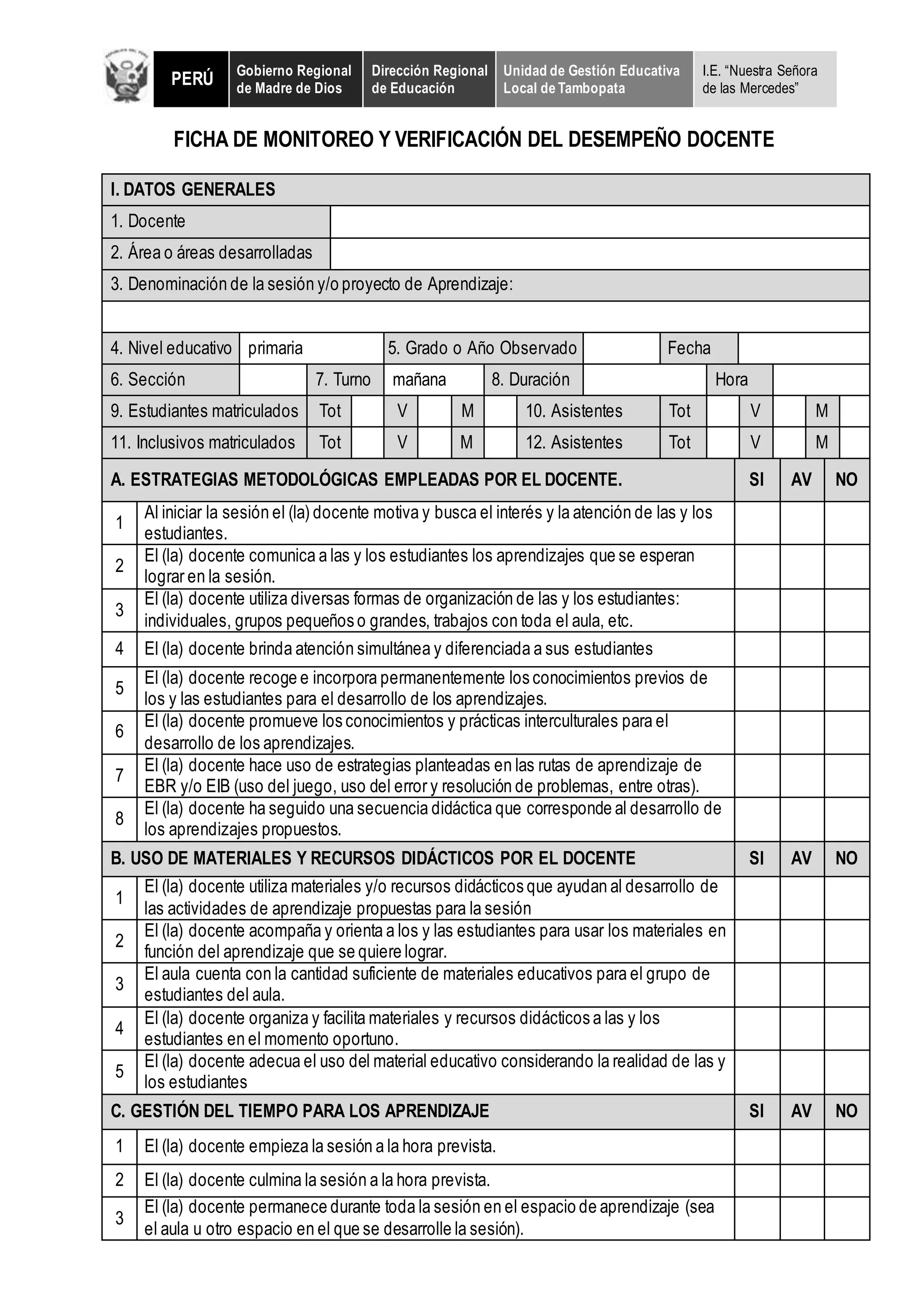 Ficha de monitoreo docente | PDF