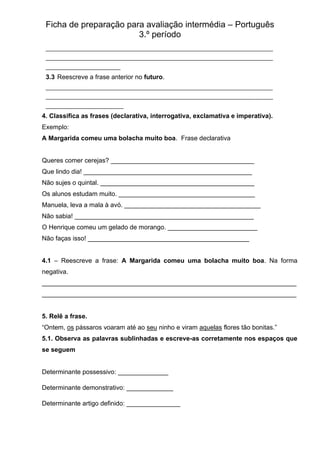 Ficha de preparação avaliação intermedia 3 p_portugues | PDF