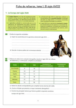 Ficha de refuerzo, tema 1. El siglo XVIII




                    1
 