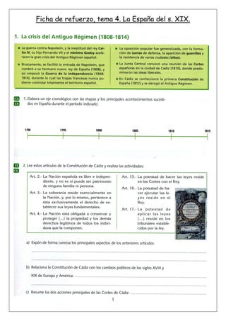 Ficha de refuerzo, tema 4. La España del s. XIX.




                       1
 