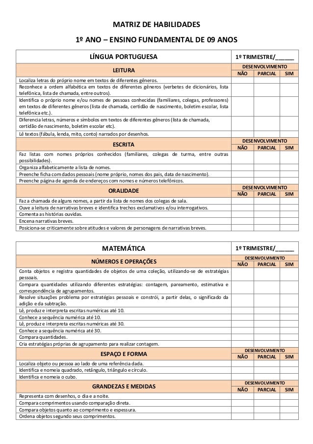 ficha descritiva 1 ano 1 trimestre boletim do aluno
