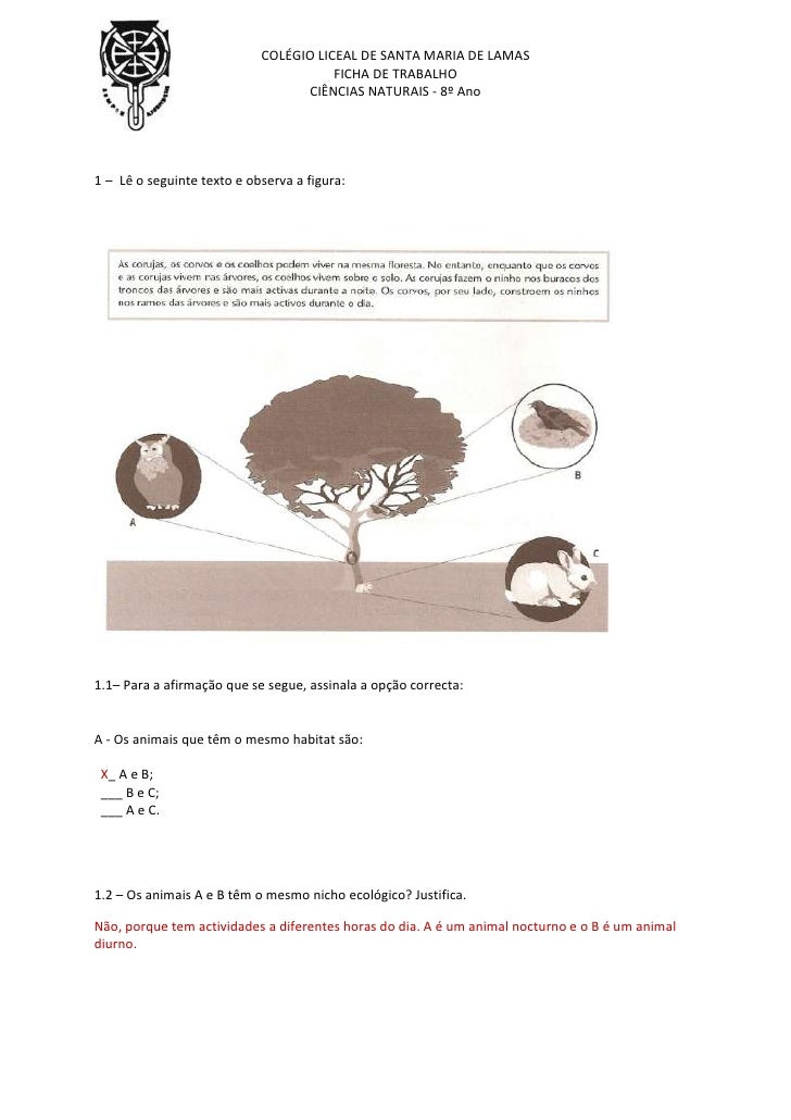 -139610-267335COLÉGIO LICEAL DE SANTA MARIA DE LAMAS<br />FICHA DE TRABALHO<br />CIÊNCIAS NATURAIS - 8º Ano<br />1– Lê o s...