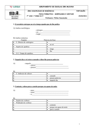 LP: Ficha de Trabalho Morfologia e Sintaxe | PDF