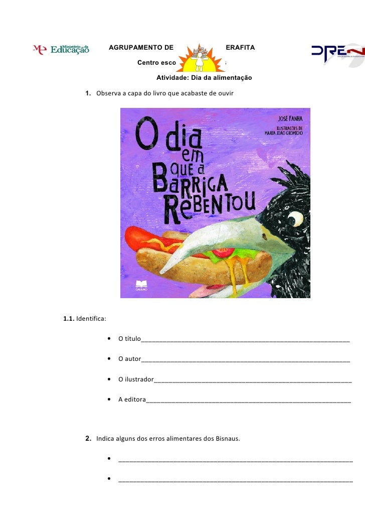 Ficha de trabalho o dia em que a barriga rebentou  dia da alimentação