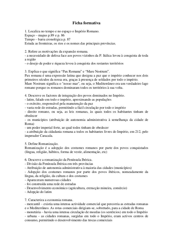 Ficha formativa<br />1. Localiza no tempo e no espaço o Império Romano.<br />Espaço – mapas p.89 e p. 86<br />Tempo – barr...